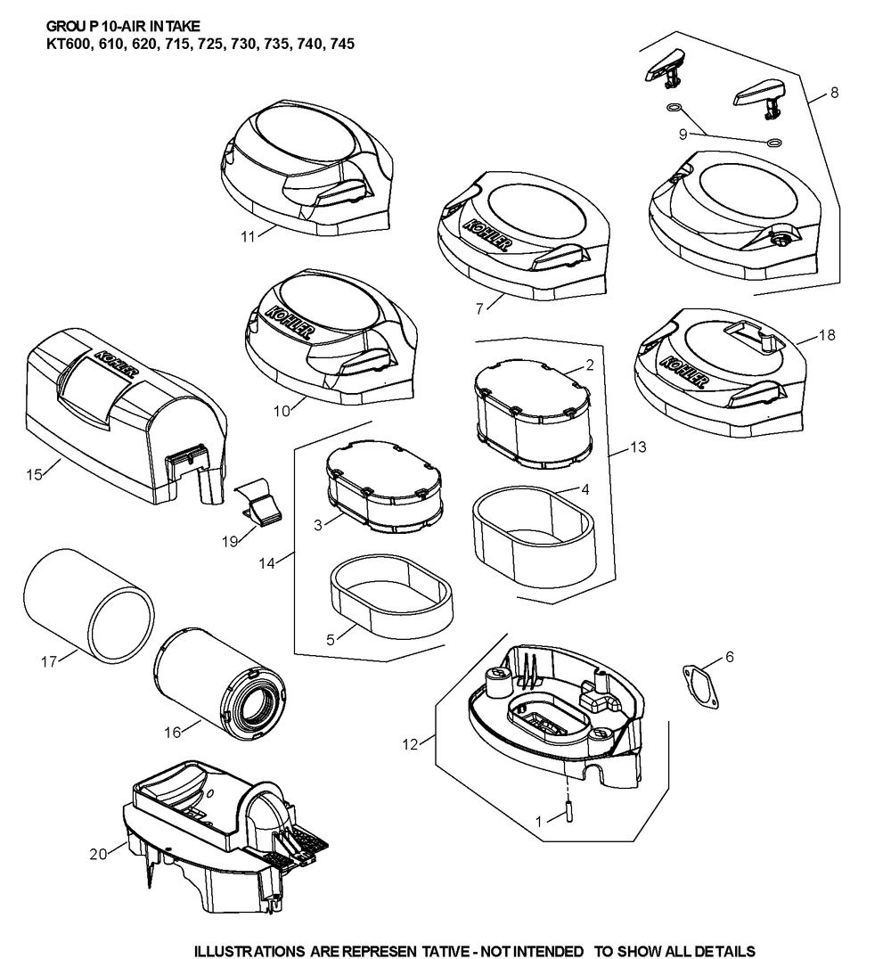 Kt730-3063 Air Intake Diagram and Parts List for KT730-3063  Cub Cadet Lawn Tractor